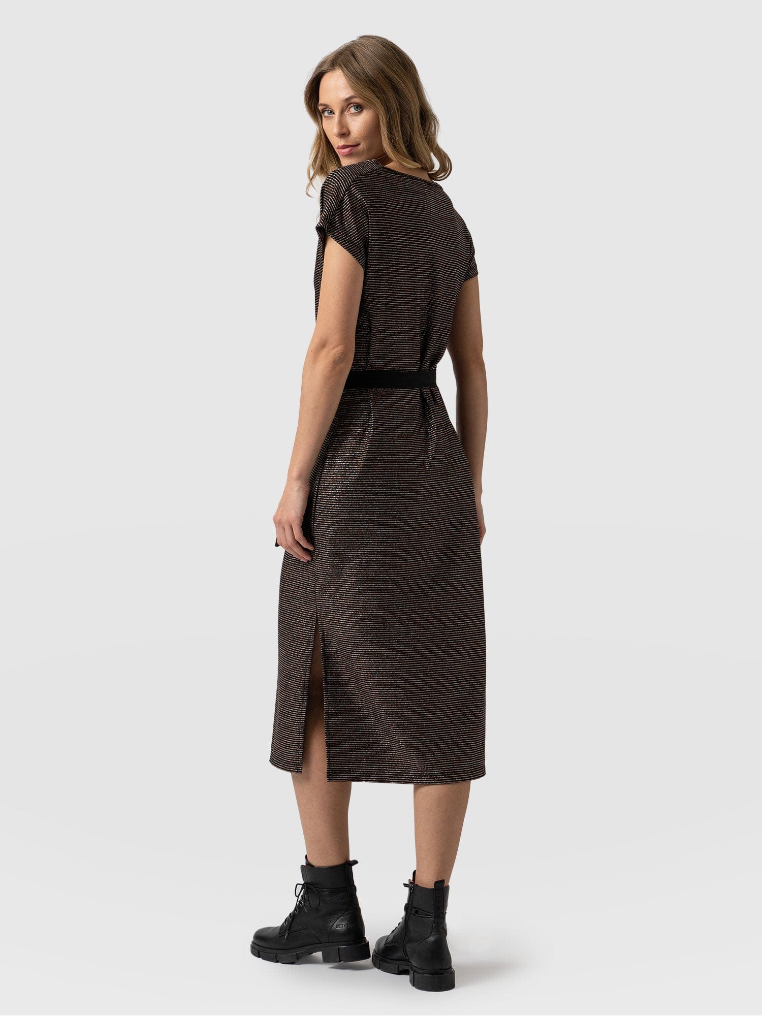 Cowl Neck Dress Metallic Stripe - Women's Dresses | Saint + Sofia® EU